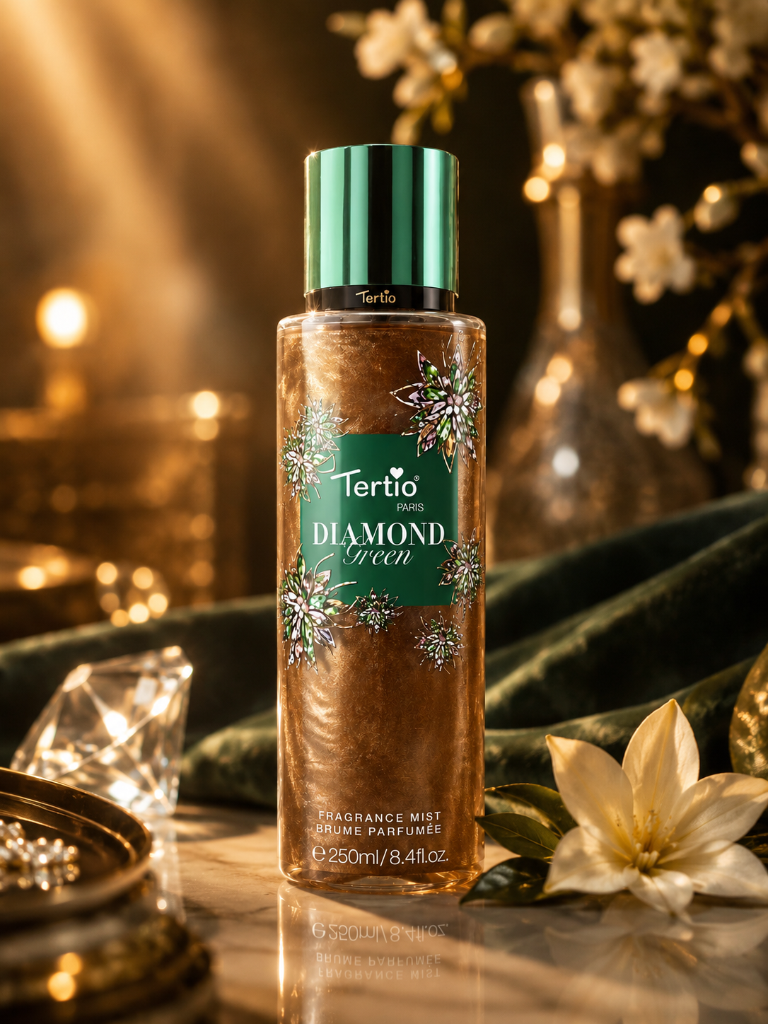 Tertio Paris Diamond Green Acqua Profumata Corpo Glitterata 250ml
