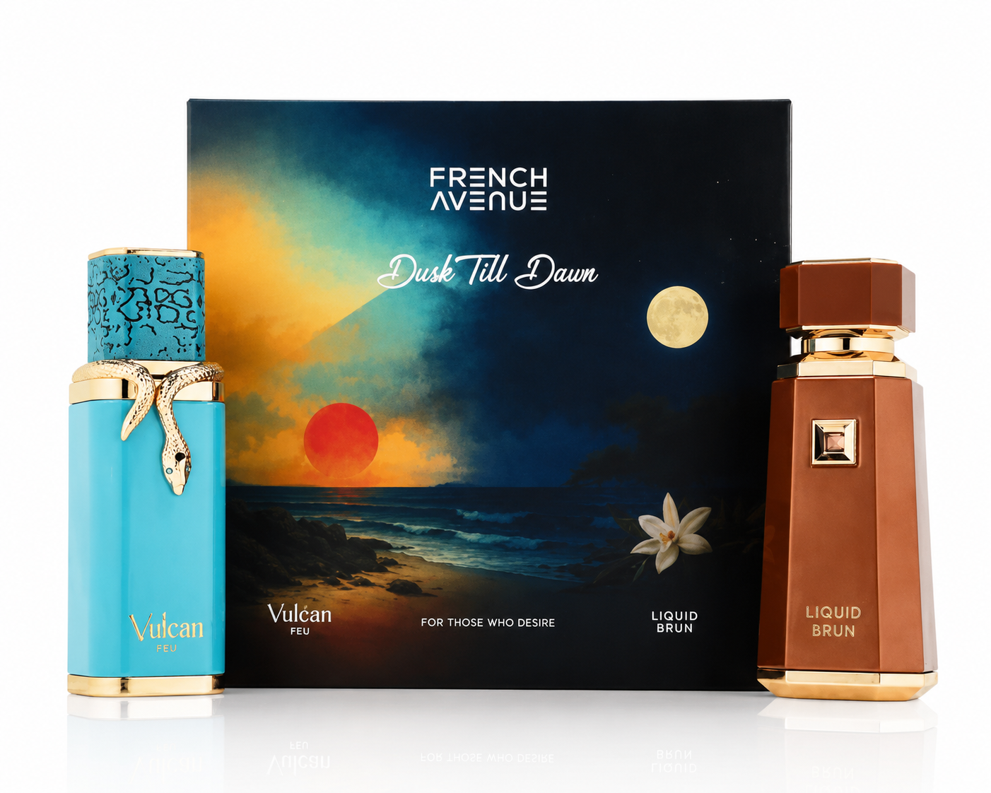 Cofanetto Dusk Till Dawn by French Avenue Gift Set 2x100ml - Profumi Vulcan Feu e Liquid Brun