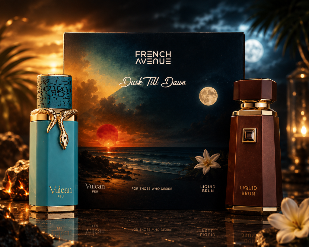 Cofanetto Dusk Till Dawn by French Avenue Gift Set 2x100ml - Profumi Vulcan Feu e Liquid Brun